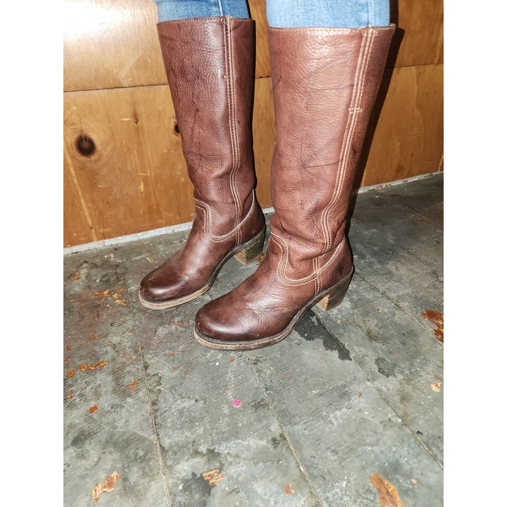 VTG Frye Campus Leather Brown Boots 8M Womens Round Toe Western Made in USA - Picture 14 of 16